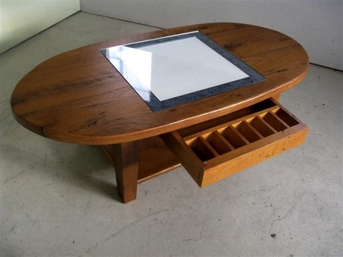Rustic Oval Coffee Table With Drawers - ECustomFinishes
